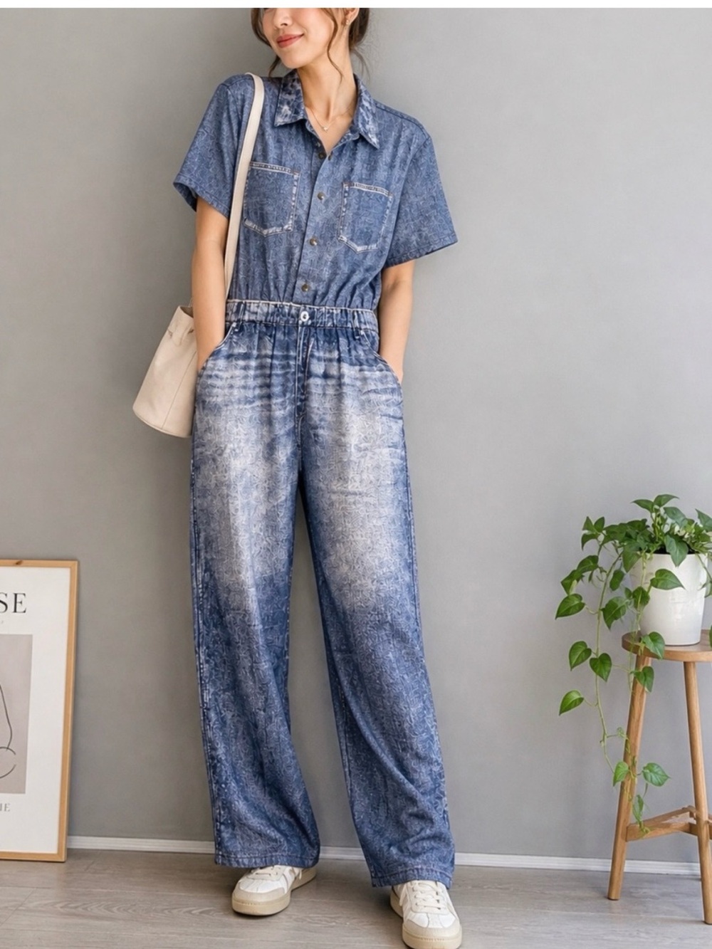 Denim-Look Blue Jumpsuit